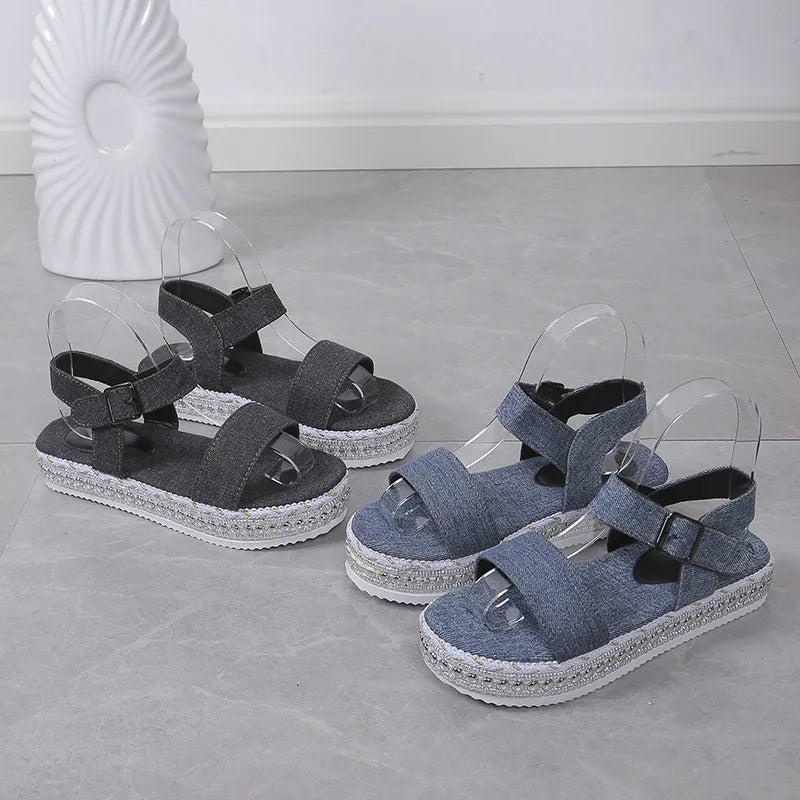Fashionable and comfortable thick-soled shiny women's sandals