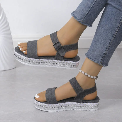 Fashionable and comfortable thick-soled shiny women's sandals