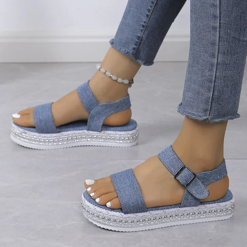 Fashionable and comfortable thick-soled shiny women's sandals